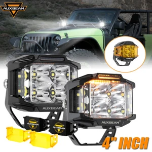 AUXBEAM 4"Inch LED Work Lights Side Shooter Spot DRL+Covers For Jeep Chevrolet - Foto 1 di 12