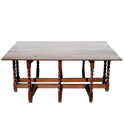 Antique Large English William & Mary Oak Drop-Leaf Gateleg Dining Table c. 1690 Cover