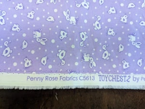 1Yd/44" 100%cotton PENNY ROSE Fab LAVENDER w/sm WHITE Bunnies/Ducks/Dots BTY NEW - Picture 1 of 6