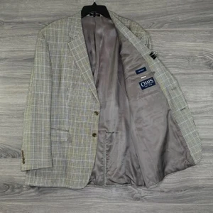 Chaps Mens Sports Coat Blazer 100% Silk Tan Houndstooth Two Button size 46R - Picture 1 of 11