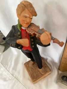 Henning Norway carved wooden 8” musician figurines painted Man & Woman - Picture 1 of 6