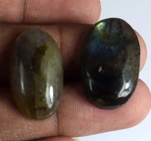 Madagaskar Regenbogen glänzender Labradorit 34,75 ct oval natürlicher Edelstein Paar - Bild 1 von 6