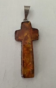 COLGANTE CRUZ GRANDE PLATA ESTERLINA ÁMBAR NATIVO AMERICANO FIRMADO L. BENNETT - Imagen 1 de 7