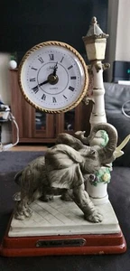 The Julian Collection Elephant Mantel Clock 11" Some Damage, Works Well - Picture 1 of 24