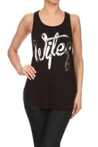 Schwarz oder Grau Metallic Silber "Wifey" Tank Grafik Top Hochzeit Braut Ärmellos - Bild 1 von 2