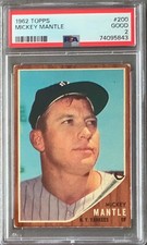 1962 TOPPS BASEBALL CARD #200 MICKEY MANTLE PSA 2 GOOD  HOF NY YANKEES+FREE SHIP