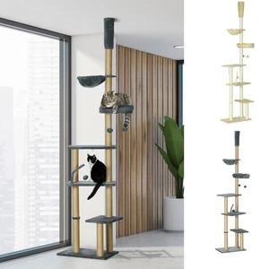 6-Tier Floor to Ceiling Cat Tree with Scratching Post, Bed, Hammock - Picture 1 of 23