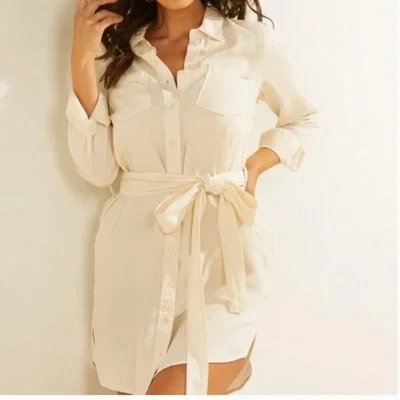 Vestido Camisa Guess Shonda Crema Tencel Talla M Nuevo Con Etiquetas Sin Cinturón Foto 1 de 4