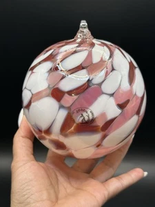 Vintage Zorza Polen mundgeblasen Kunstglas weiß Preiselbeere rosa Hexenkugel Kugel 5" - Bild 1 von 6