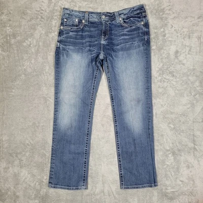 Pantalones de mezclilla Miss Me para mujer 34 (se adapta a 36x31) fácil recortados lavado oscuro estrás JE1093EC Foto 1 de 4