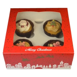 $ Menge 25 x 4 Cupcake/Kuchen Weihnachten Design Boxen mit herausnehmbaren Einsätzen D00231X - Bild 1 von 2