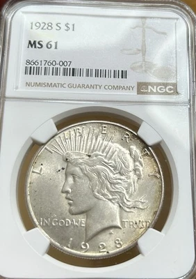 1928-S Peace Silver Dollar NGC MS61 Low Mintage Nice Luster - Image 1 of 4