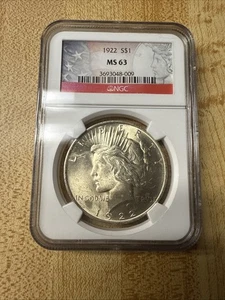 *1922 S$1 Peace Silber Dollar MS63 NGC Red Label - Zertifikat # 3693048-009 - Bild 1 von 2