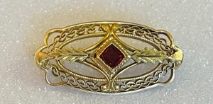 ANTIQUE VINTAGE 10K Yellow Gold Filigree Edwardian Ruby Brooch Pin - Picture 1 of 3