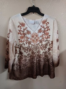 Alfred Dunner Damen Größe Large V-Ausschnitt 3/4-Arm Pullover Oberteil  - Bild 1 von 9
