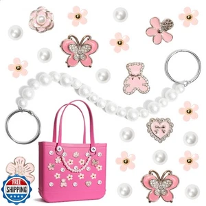 SANUIU Matte Pearl Chain for Beach Bags Women, 23Pcs Bling Rhinestone Charms - Picture 1 of 5