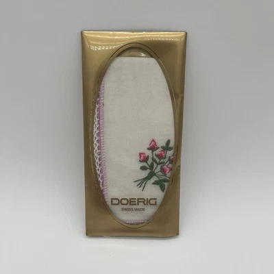 NUEVO Pañuelo de Algodón DOERIG Floral Bordado Púrpura Costuras Encaje Foto 1 de 4