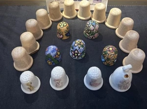 Vintage, 1990’s Wood, Porcelain, Terracotta Thimbles Signed Hand painted - Picture 1 of 7
