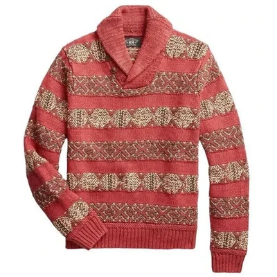 RRL 1930's Ralph Lauren Red Intarsia KNIT LINEN Blanket Shawl Collar Sweater M - Image 1 of 4