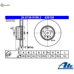 2x BRAKE DISC 24.0136-0106.2 FOR BMW 5/E60/E61 M57D30 N54B30A 3.0L 6cyl N62B40 - Picture 1 of 10