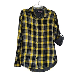 Tony Hawk Youth Button Up Shirt L Yellow Plaid Roll Tab Sleeve Casual Skater - Picture 1 of 6