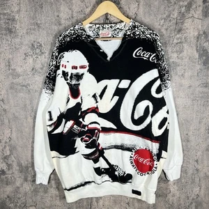 Vintage Coca Cola Hockey AOP Crewneck Sweatshirt 1994 Promo - Picture 1 of 20
