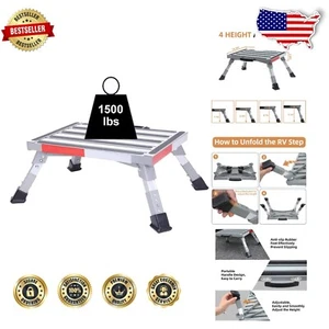 Sturdy 1-Step Adjustable Height RV Folding Stool - Ideal for Kids & Elderly - Picture 1 of 8