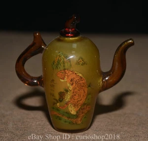 3.6 " China Glass inside painting Dynasty Tiger Beast Pattern snuff bottle - Picture 1 of 12