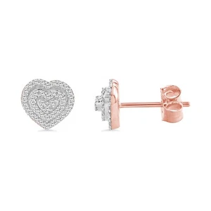 0.15 CTTW Natural Diamond Cluster Heart Earrings in 10K Rose Gold For Womens - Picture 1 of 4