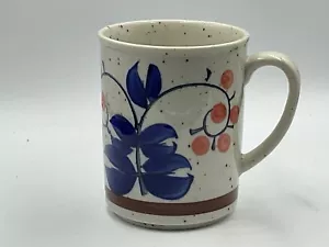 Tazza da caffè vintage Otagiri Giappone in gres grigio macchiata blu rosso fiori floreali - Foto 1 di 4