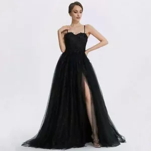 Vestido formal de tul negro plateado brillo transparente bustier vestido negro encaje NUEVO NUEVO CON ETIQUETAS - Imagen 1 de 12