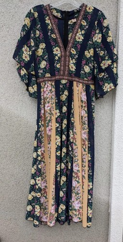 PALM ANGELS Abito midi stampa festival kimono sovrapposizione boho impero righe floreali leggero S