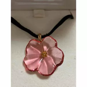 Baccarat Guerlain Necklace 18K Pink Crystal Flower Pendant Choker Limited 2001 - Picture 1 of 5