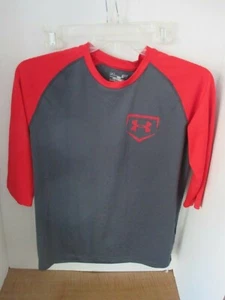 UNDER ARMOUR ~ grau & rot 3/4 Ärmel Baseball Heatgear Shirt ~ Herren Small - Bild 1 von 3