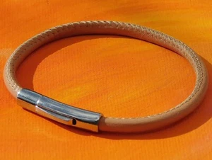 Mens /Ladies 4mm Natural Nappa leather & steel bracelet by Lyme Bay Art - Picture 1 of 3