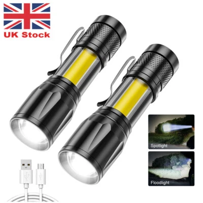 2xMini LED Flashlight Powerful Camping Small Torch USB Rechargeable Pocket Light - Image 1 of 4