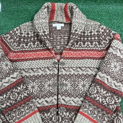 Vintage Susan Bristol Nordic Fair Isle Pure Wool Cardigan Sweater Size S Brown - Image 1 of 4