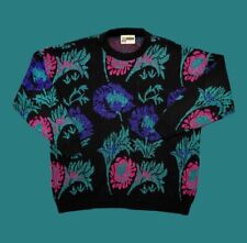 Vtg Sparkle Knit Sweater Roses Kawaii Pullover Jumper 80s 90s Colorful