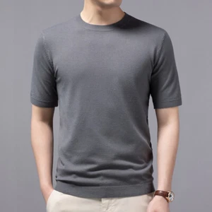 2025 Men's round neck knitted short sleeved casual thin T-shirt top - Picture 1 of 15