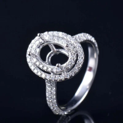 Custom Classic Oval 9x7MM Natural Diamond Her Halo Platinum Ring Semi Mounting - Image 1 of 4