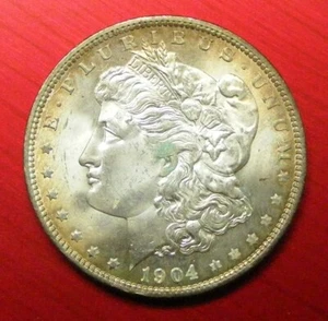 1904 O Morgan Silver Dollar BU Unc with edge toning #68485 Full Breast Feathers - Picture 1 of 2