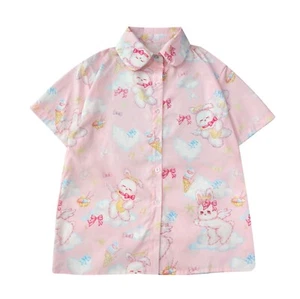 Kawaii Bunny Angel Print J-Fashion Shirt Pastel Short Sleeve Blouse for Girls - Picture 1 of 13