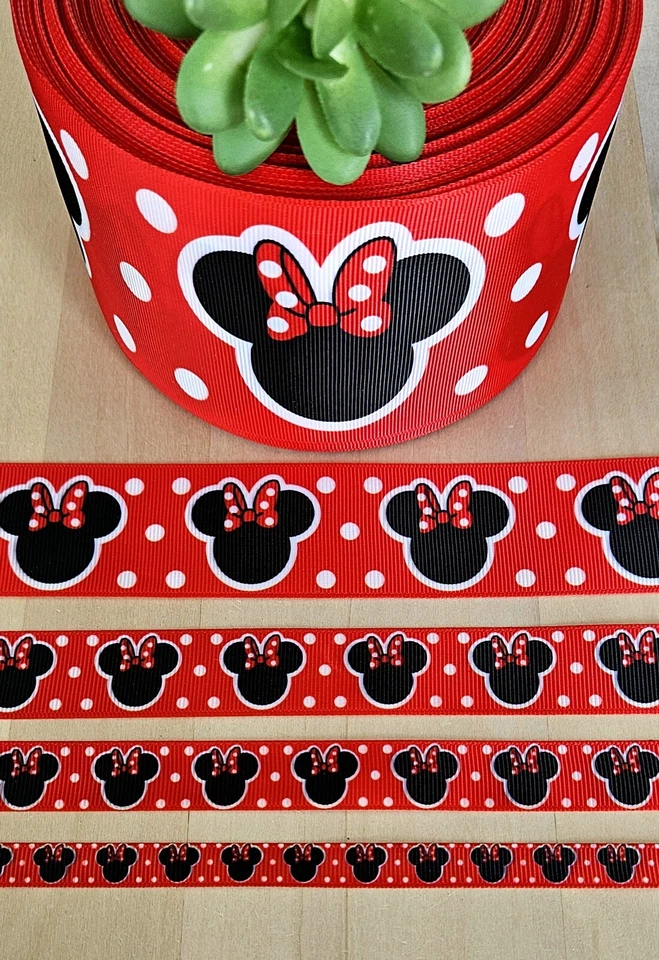 3/8, 5/8, 7/8, 1.5 & 3" (1 YD) Minnie Mouse Grosgrain Ribbon Disney Polka Dots - Image 1 of 1