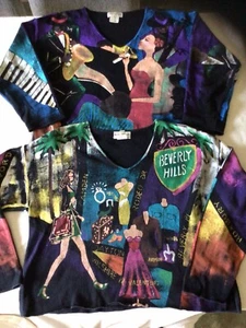 Vtg Kolorway Cotton Hand Painted Long Sleeve Sweaters, Wearable Art Size L/XL - Picture 1 of 10