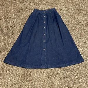 Vintage Dakota Denim Modest Skirt Size 12  Front Button Pockets Elastic - Picture 1 of 10