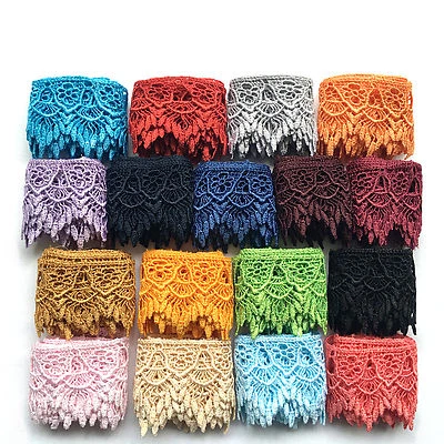 Lily 2" Black Champagne Lilac Venice Lace Trim DIY sewing notions crafts By Yard - Image 1 of 4