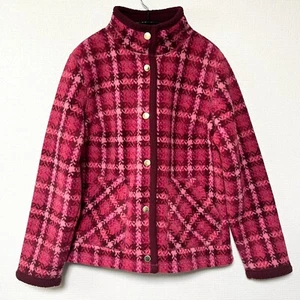 ISAAC MIZRAHI LIVE Fleece Jacket Checkered Red Pink XS S M Retro Warm Winter USA - Picture 1 of 12