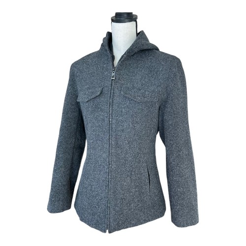 VETEMENTS Cappotto donna Charles Klein lana grigio zip cappuccio aderente foderato tasche giacca S