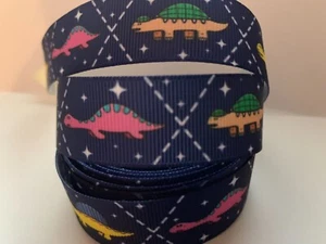 Grosgrain Cute Dinosaur with Stars Ribbon 25mm 1" - Picture 1 of 1