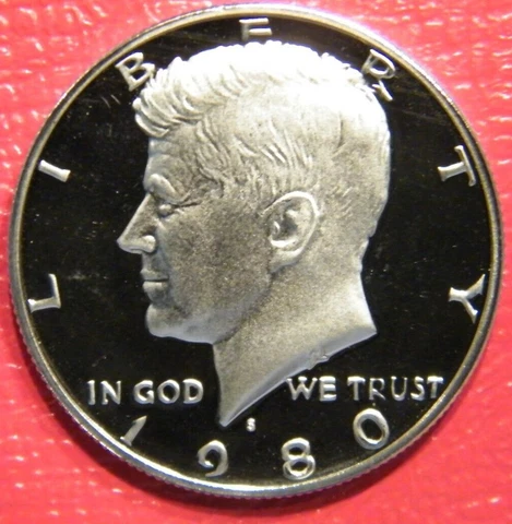 1980 S Clad PROOF Gem Cameo Kennedy Half Dollar Coin from US Proof Set Cover